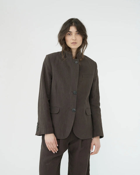 Linen Straight Blazer (Brown)