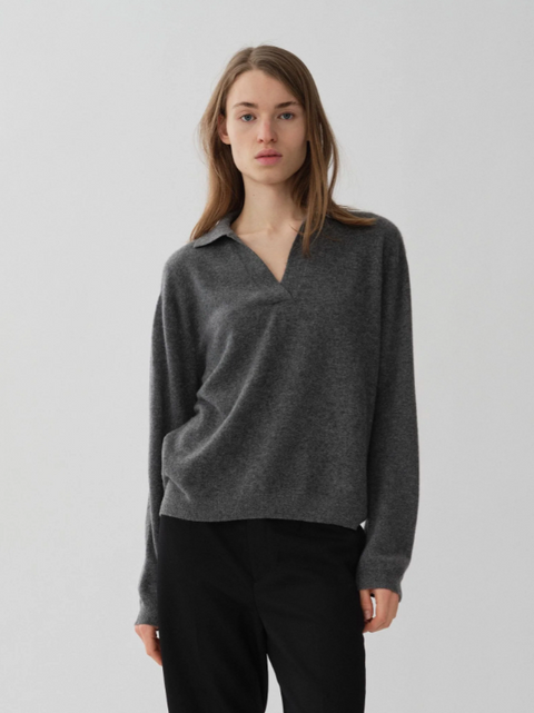 Women's Oversized Coller V-neck (Heather Grey)