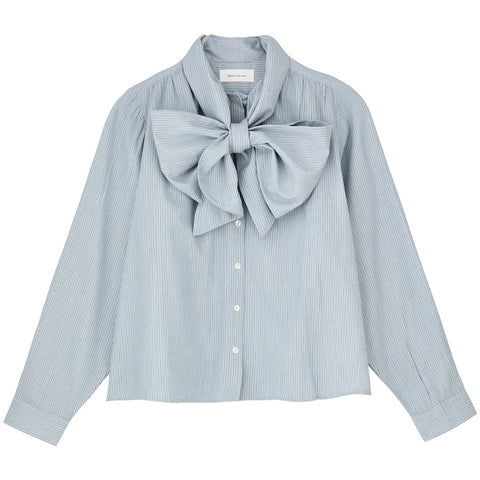 Dalia Bow Skjorte (Tiny Blue Stripe)