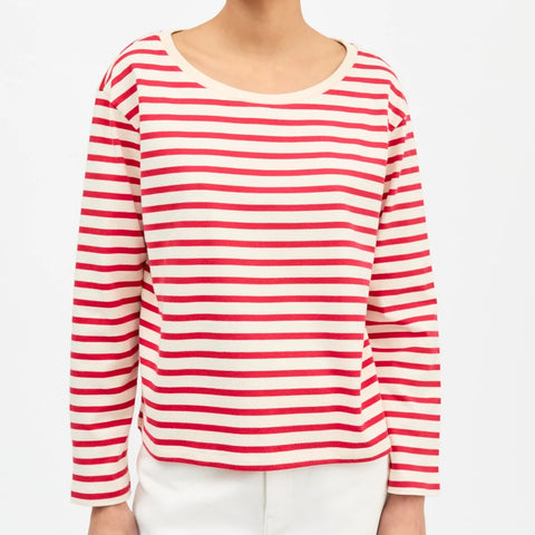 Marron Oversized Bluse (Off White/Red Stripe)