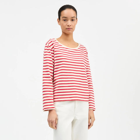 Marron Oversized Bluse (Off White/Red Stripe)