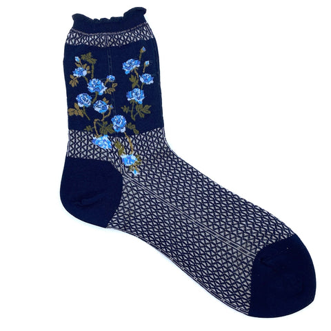 Flowers On Basket Strømper (Navy)