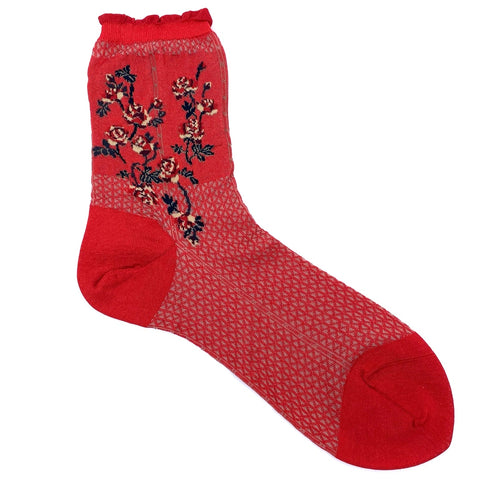 Flowers On Basket Strømper (Red)