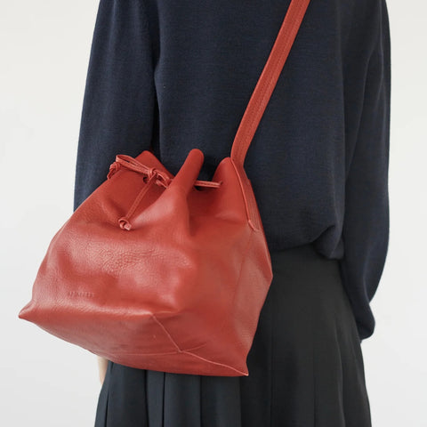 Full Grain Leather Bucket Bag (Red)