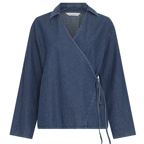 Aniela Wrap Bluse (Mid Blue Wash)