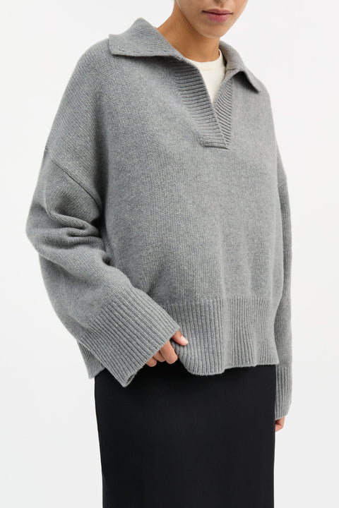Dean V-Neck Strik (Grey Melange)