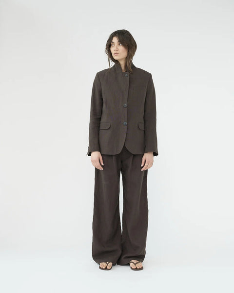 Linen Straight Blazer (Brown)