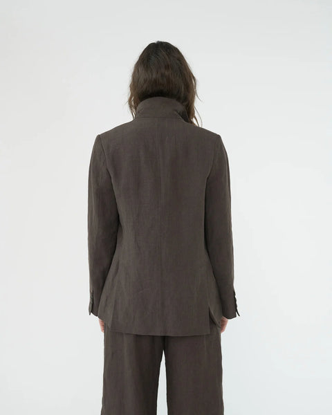 Linen Straight Blazer (Brown)
