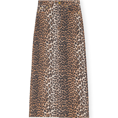 Ganni - Denim Maxi Slit Nederdel (Leopard)