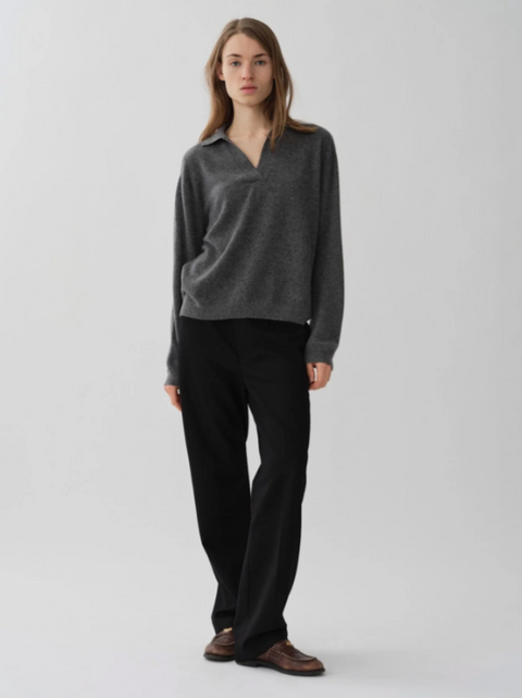 Women's Oversized Coller V-neck (Heather Grey)