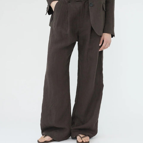 Linen Wide Box Bukser (Brown)