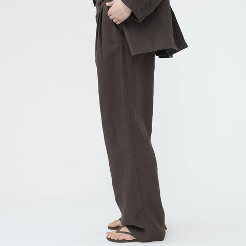 Linen Wide Box Bukser (Brown)
