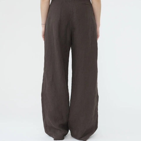 Linen Wide Box Bukser (Brown)