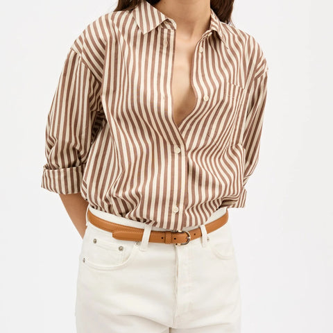 Edgar Skjorte (Brown/Ecru Stripe)