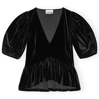 Ganni - Velvet Jersey Bluse (Black)