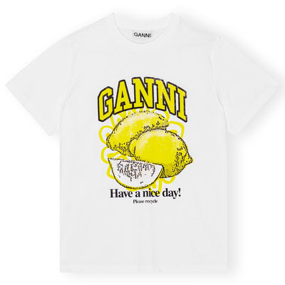 Ganni - Basic Cotton jersey lemon T-Shirt (Bright White)