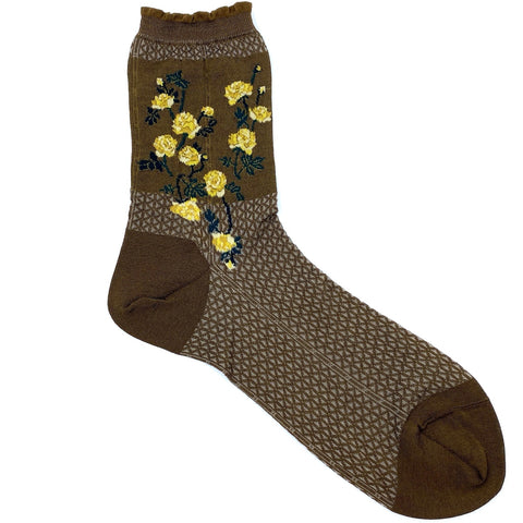 Flowers On Basket Strømper (Khaki)