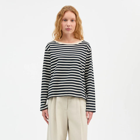 Marron Oversized Bluse (Navy/Off White Stripe)