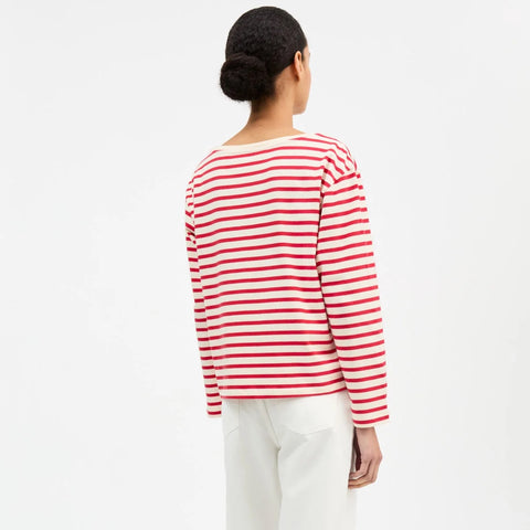 Marron Oversized Bluse (Off White/Red Stripe)