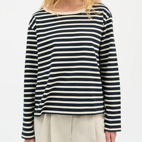 Marron Oversized Bluse (Navy/Off White Stripe)
