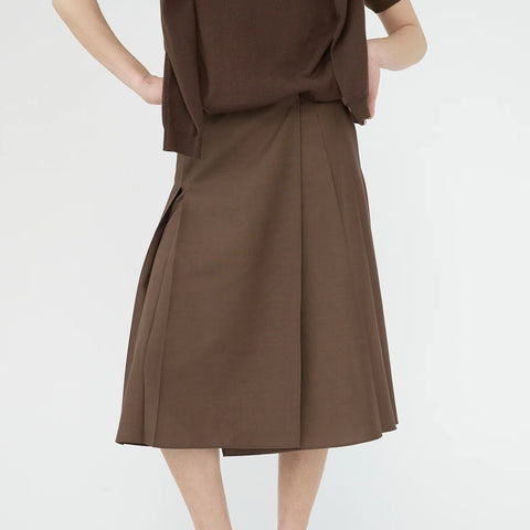 Tropical Wool Pleated Nederdel (Brown)
