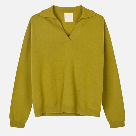 Women´s Oversized Collar V-Neck Strik (Olive)