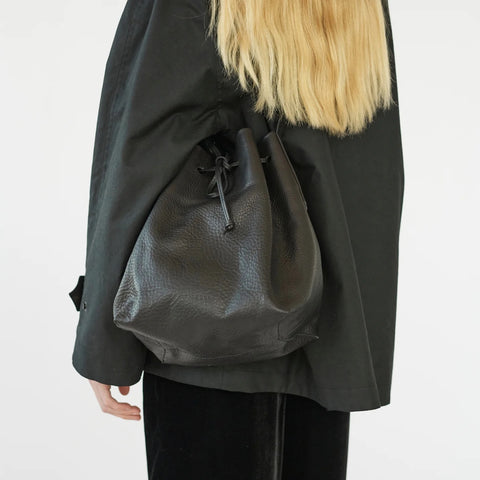 Full Grain Leather Bucket Bag (Black)