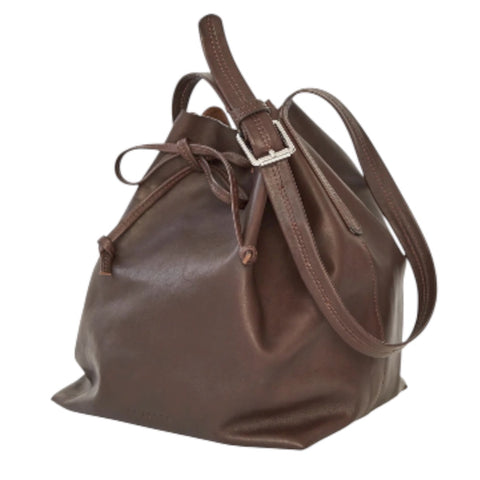 Leather Bucket Bag (Brown)